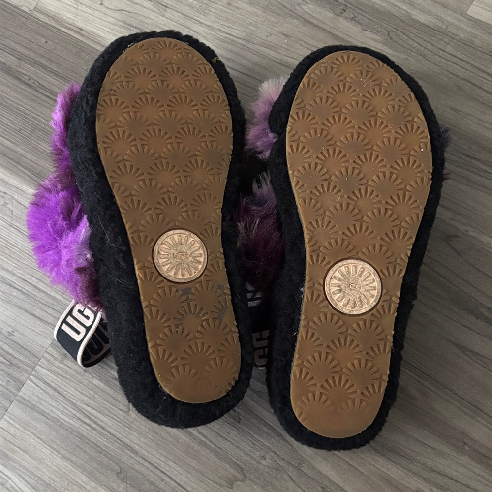 UGG Black and Purple Fluffy Slippers - Picture 2 of 2